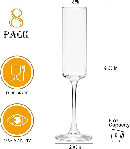 Miniatura 2 de Copas de champán de 5 onzas, juego de 8 copas de champán transparentes, vasos clásicos espumosos Prosecco para tostar, copas de champán para el