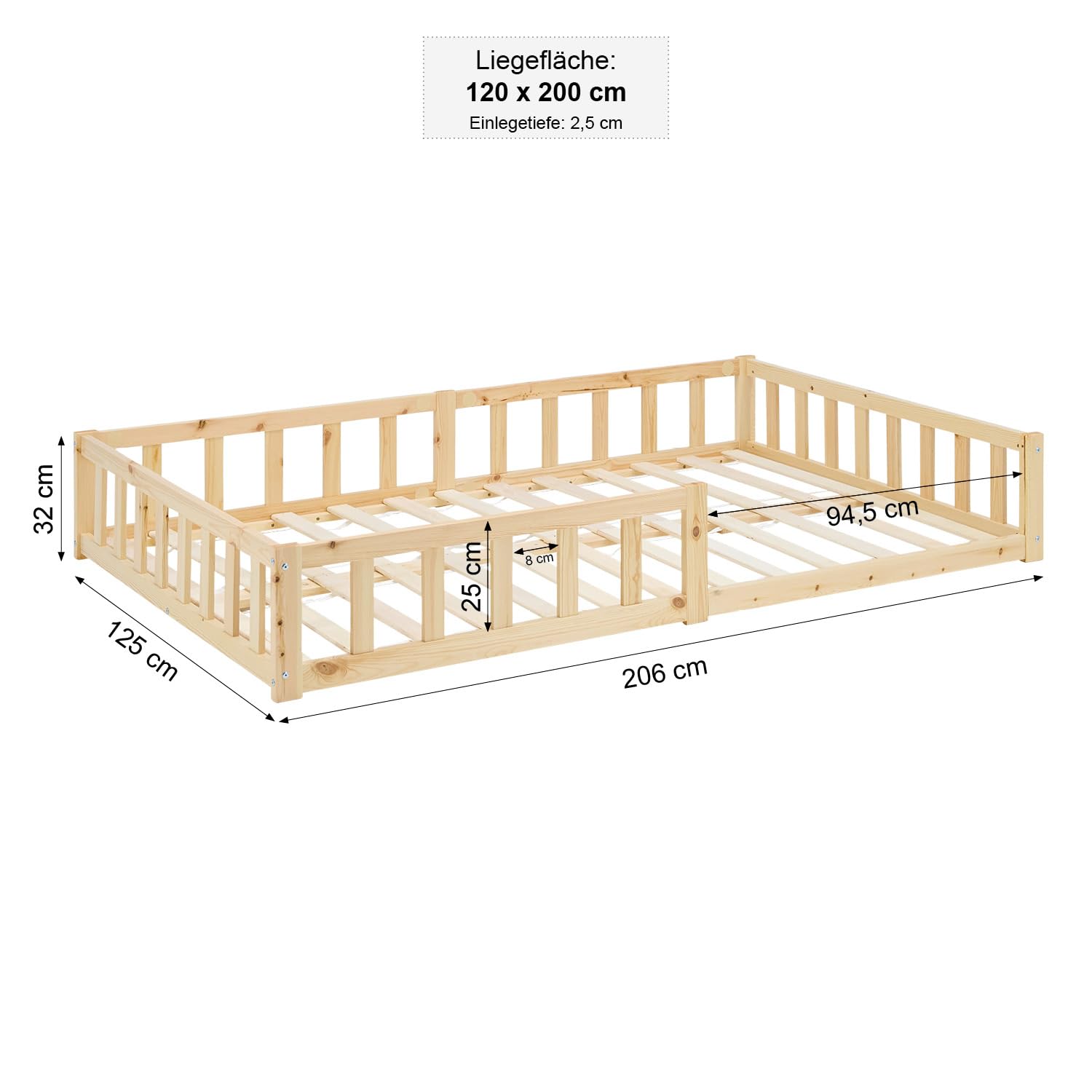 smartwood Vloerbed 90x200 Zwart - Kinderbed van Dennenhout met FSC