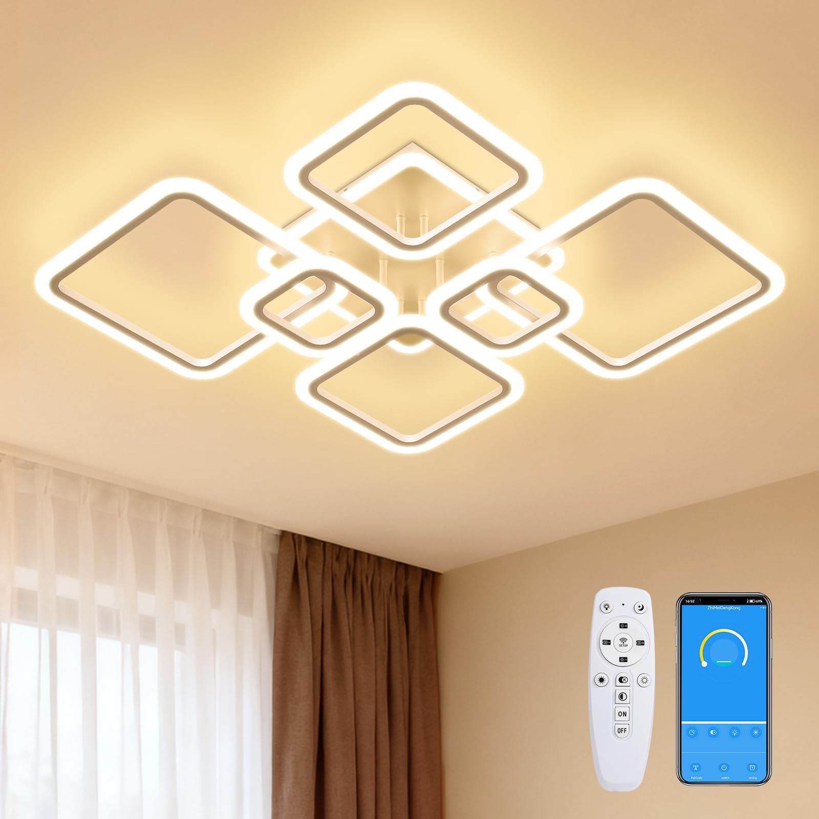 Plafoniera LED Soffitto 120W, Lampada da Soffitto LED, Dimmerabile 3000K 4500K 6500K con Telecomando, Plafoniere Soffitto per Soggiorno Camera da Letto Bagno Cucina Corridoio