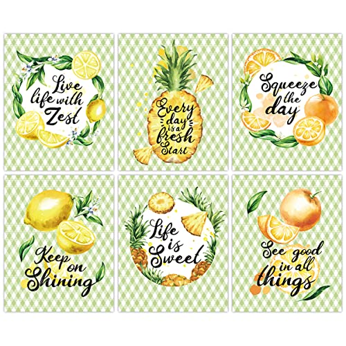 Kairne Fruit Kitchen Wall Art,Lemon Summer Decor Set Of 6(8X10Inch,Unframed) Yellow Pineapple Picture,Orange Painting,Inspirational Green,Zest Positive Poster For Classroom Modern Home Decor #TOP19