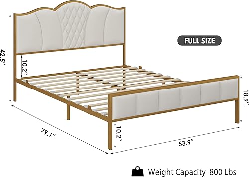 Miniatura 2 de HITHOS Marco de cama tamaño matrimonial moderno marco de cama tapizado con cabecera capitoné plataforma resistente con soporte de listones de madera