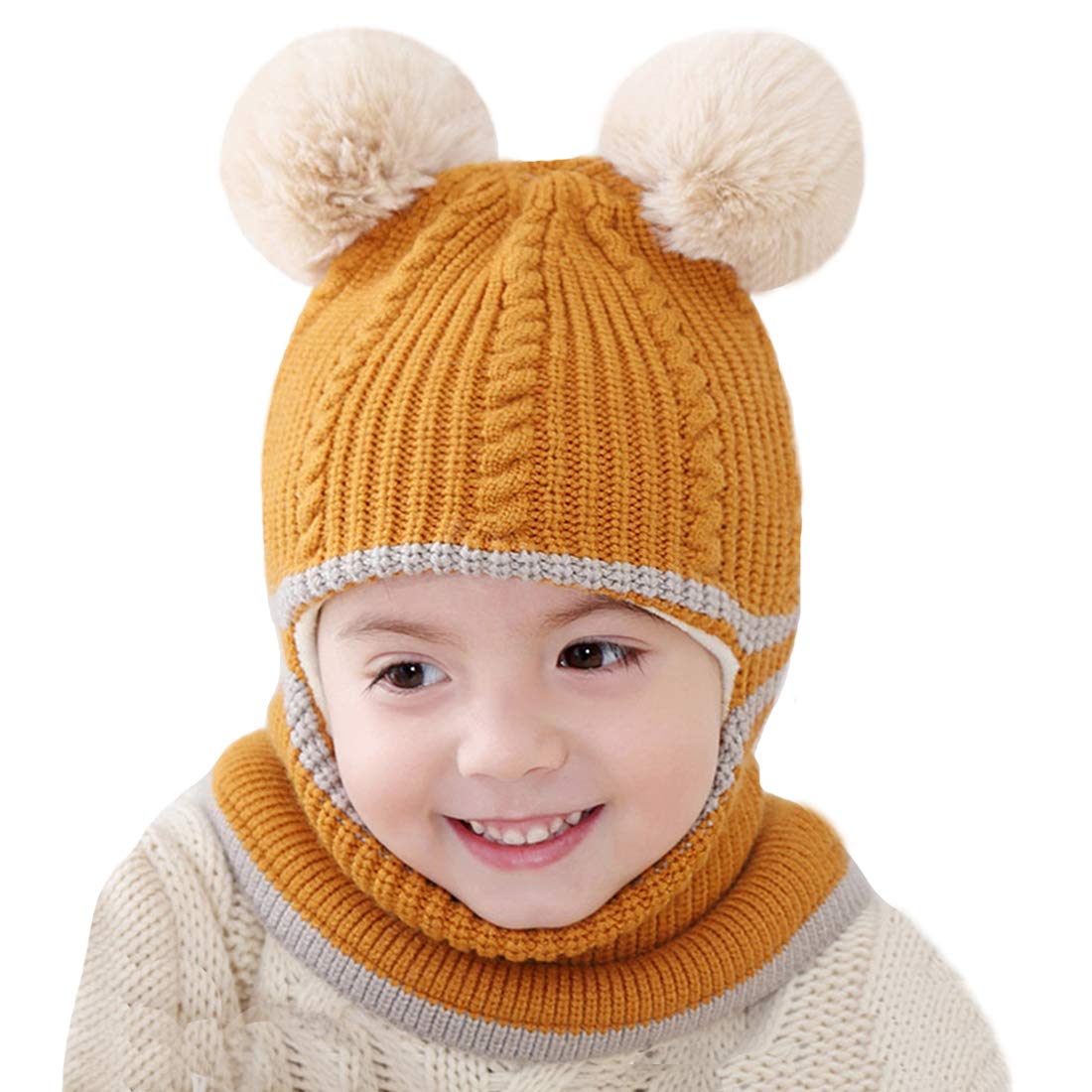 BonvinceToddler Winter Hat, Baby Winter Hat, Fleece Lined Girls Boys Winter Hat, Kids Winter Hat Scarf Earflap Hood Skull Caps, 1-4T