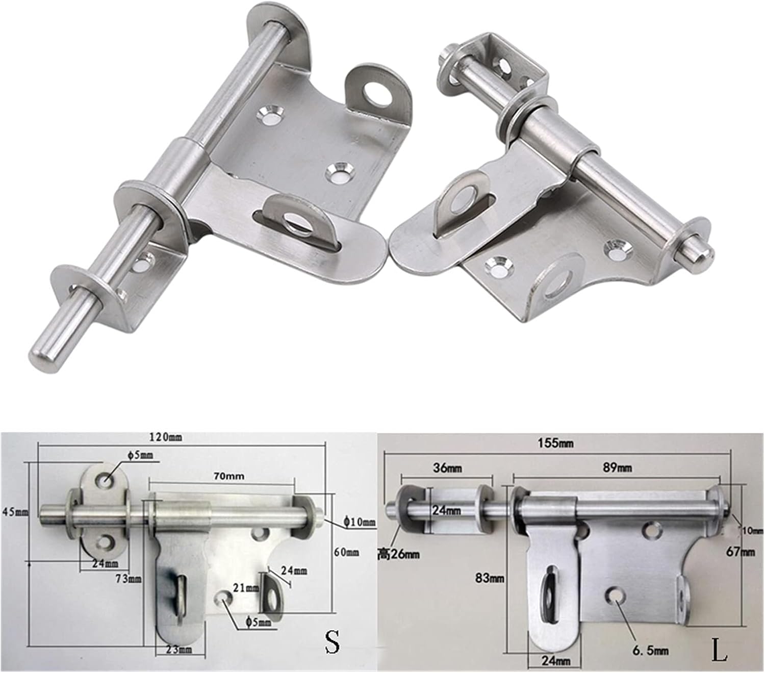 Bolt Lock Gate Bolt Long Silver Door Latch Sliding Lock Barrel Bolt Latch Hasp Staple Gate Safety Lock(15.5x8.5cm)