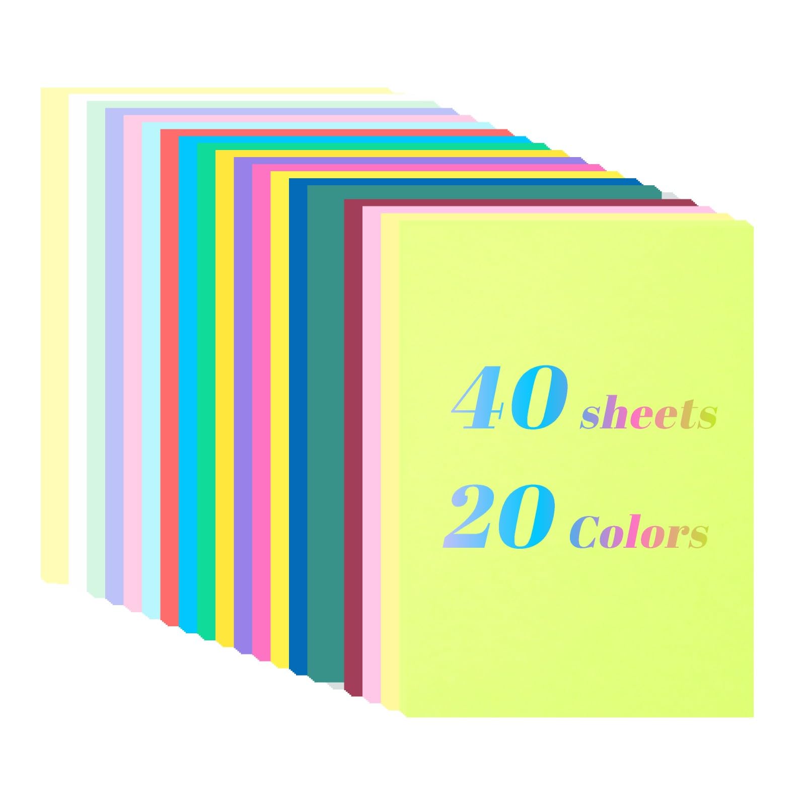 Farbiger Karton, 21,6 x 27,9 cm, 20 verschiedene Farben, 180 g/m² dickes Konstruktionspapier für Bastelarbeiten, Kartenherstellung, Scrapbooking, Cricut, Schulbedarf, Drucker und Büro, 40 Stück