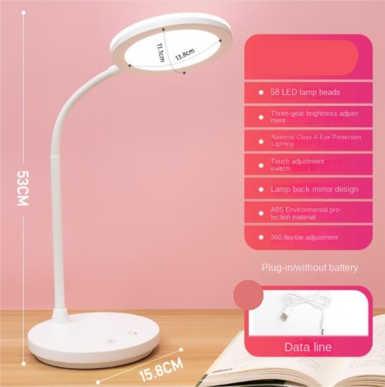 Lampa Biurkowa Lampka Biurkowa Z Funkcją Ładowania USB 360 Stopni Do Nauki I Użytku W Biurze Do Czytania(White)