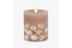 Luminaria Candles Timeless Taupe Flameless Candle Seashell and Starfish Embedded Moving Flame...