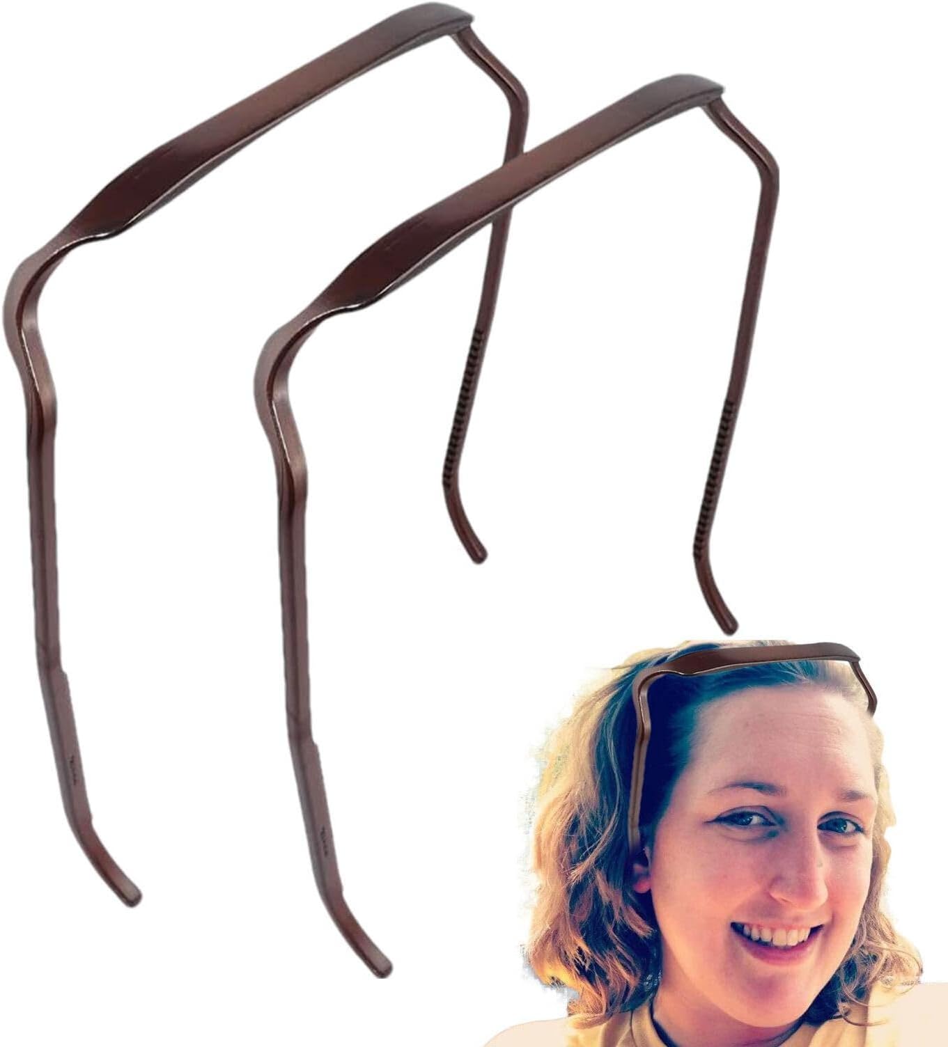DANONI 2PCS Headband for Thick Curly Hair,Thick Hair Medium Headbands Invisible Hair Hoop,Square Headband like Sunglasses,Curly Thick Hair Large Headband, Hairstyle Fixing Tool for Curly Hair (Brown)