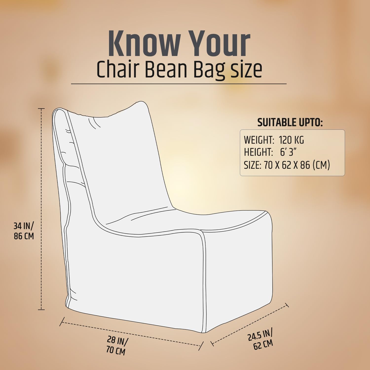 BJ ALUMINIUM Bean Bag Chair for Adults & Kids | High Back Support, Leatherette Bean Bag with Mobile Pocket |Seating for Living Room, (Cover Only Without Bea (Brown, 5XL, Bean Bag + Pillow + FOOTREST) 3
