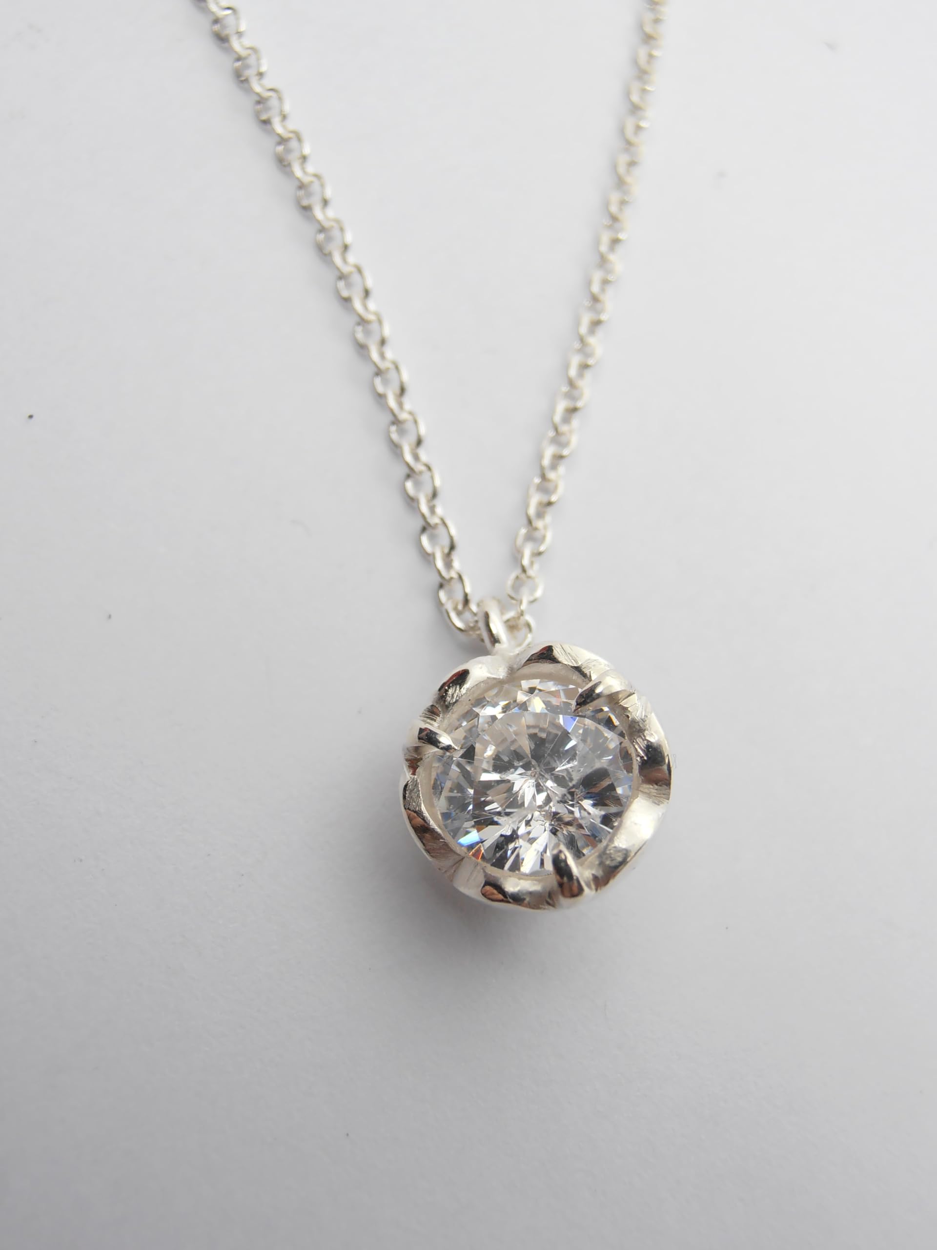 Punto Luce : Girocollo e Ciondolo in Argento 925 con Zircone taglio Brillante - Pendente - Catenina - Collana Pietra Semi-Preziosa