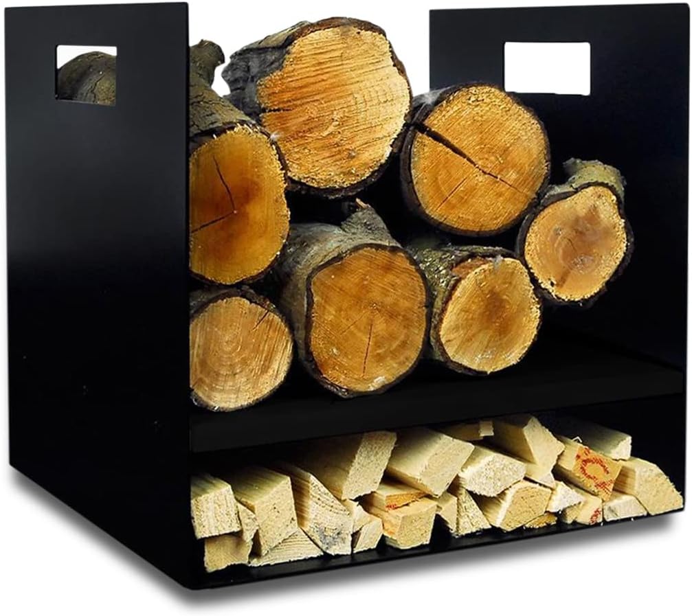 Modern Firewood & Kindling Log Basket Holder & Carrier for Woodstoves & Fireplaces - Heavy Duty British Steel - Durable Black Finish - Made in the UK - 40cm x 40cm x 40cm