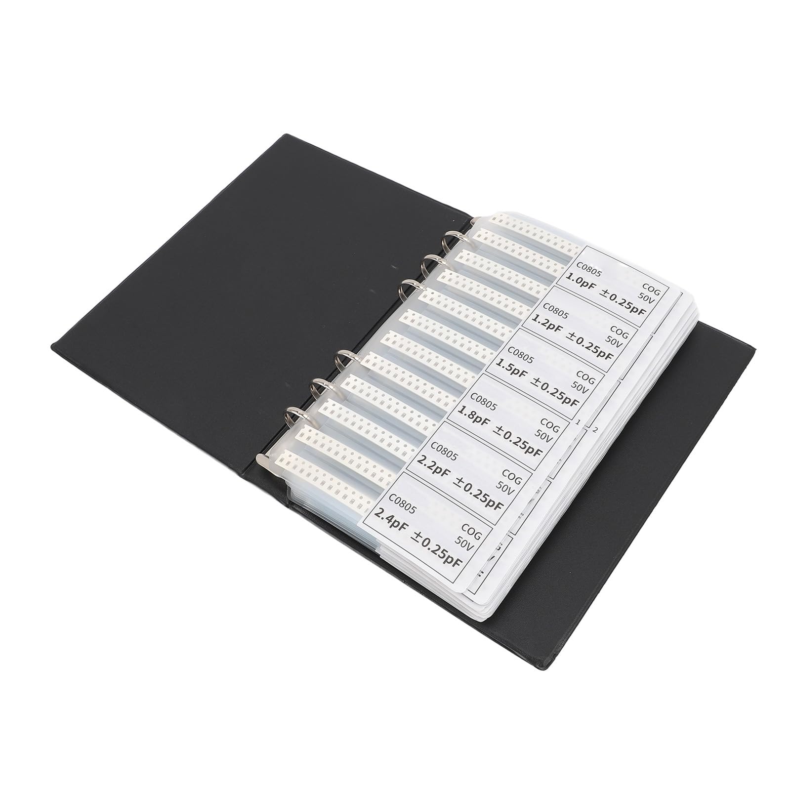 Libro campioni di condensatori 0805, libro campioni di componenti elettronici di valore 84, kit di assortimento di condensatori in plastica nera per professionisti o appassionati