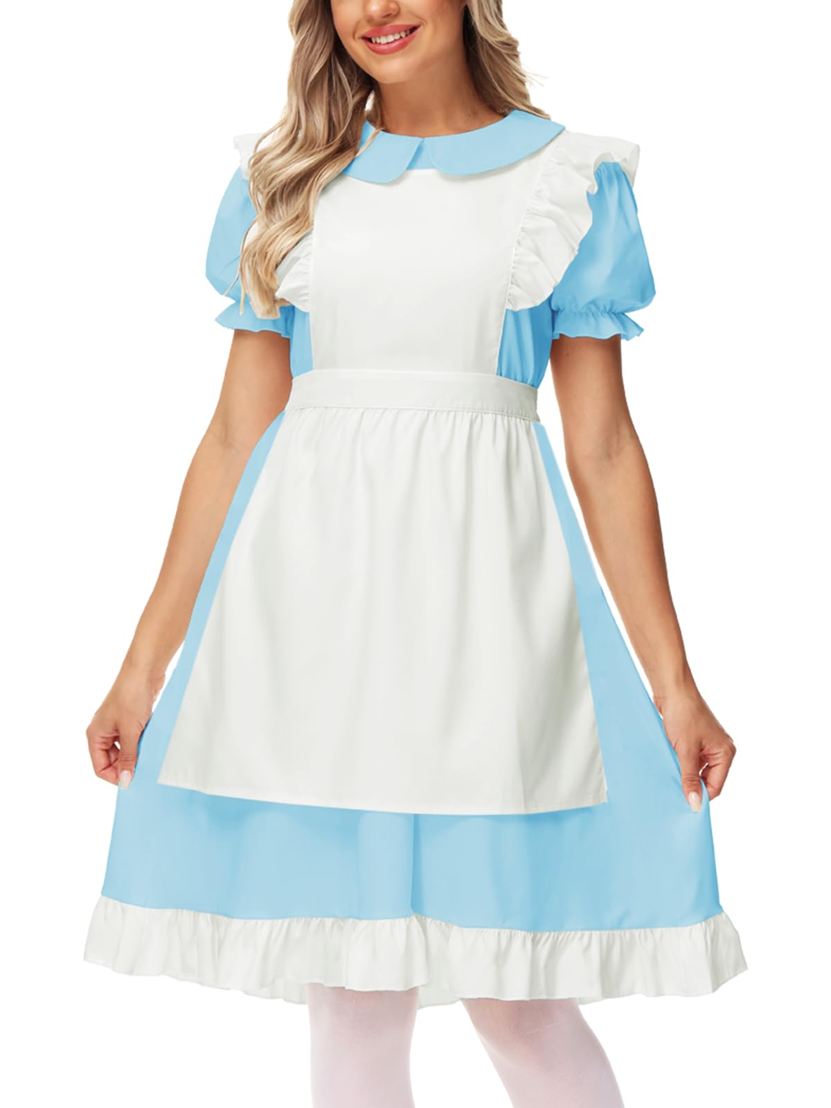 Deerose Adult Women Blue White Costume with Apron Halloween Maid Princess Dress XS-3XL