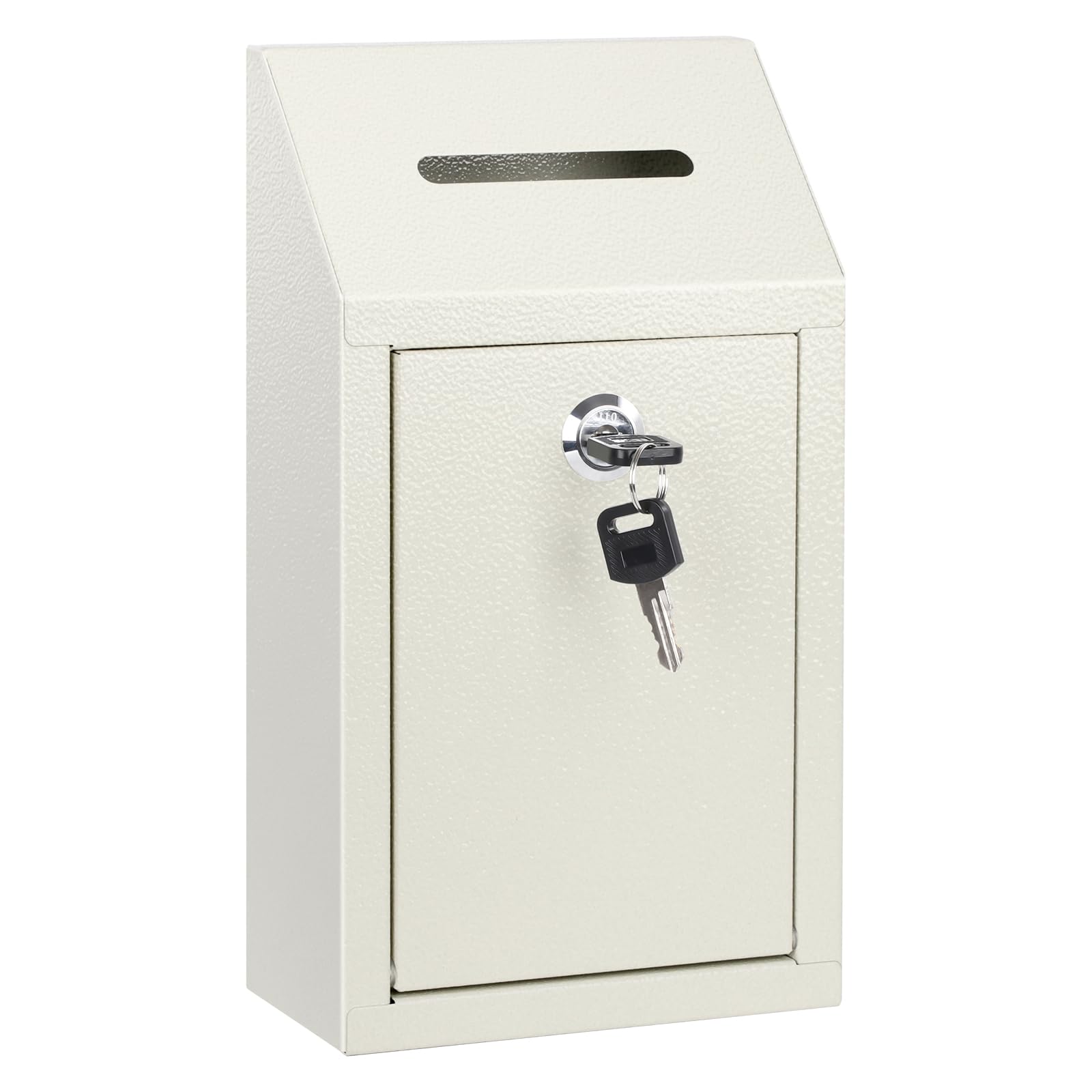 KYODOLED Metal Cash Box for Farm Stand, Money Drop Box with Lock & Slot | Wall Mount, Self-service Payment Drop, Porch Pickup Payments, 2 Keys, Hardware Included, 10.24 x 5.7 x 2.95 In, White