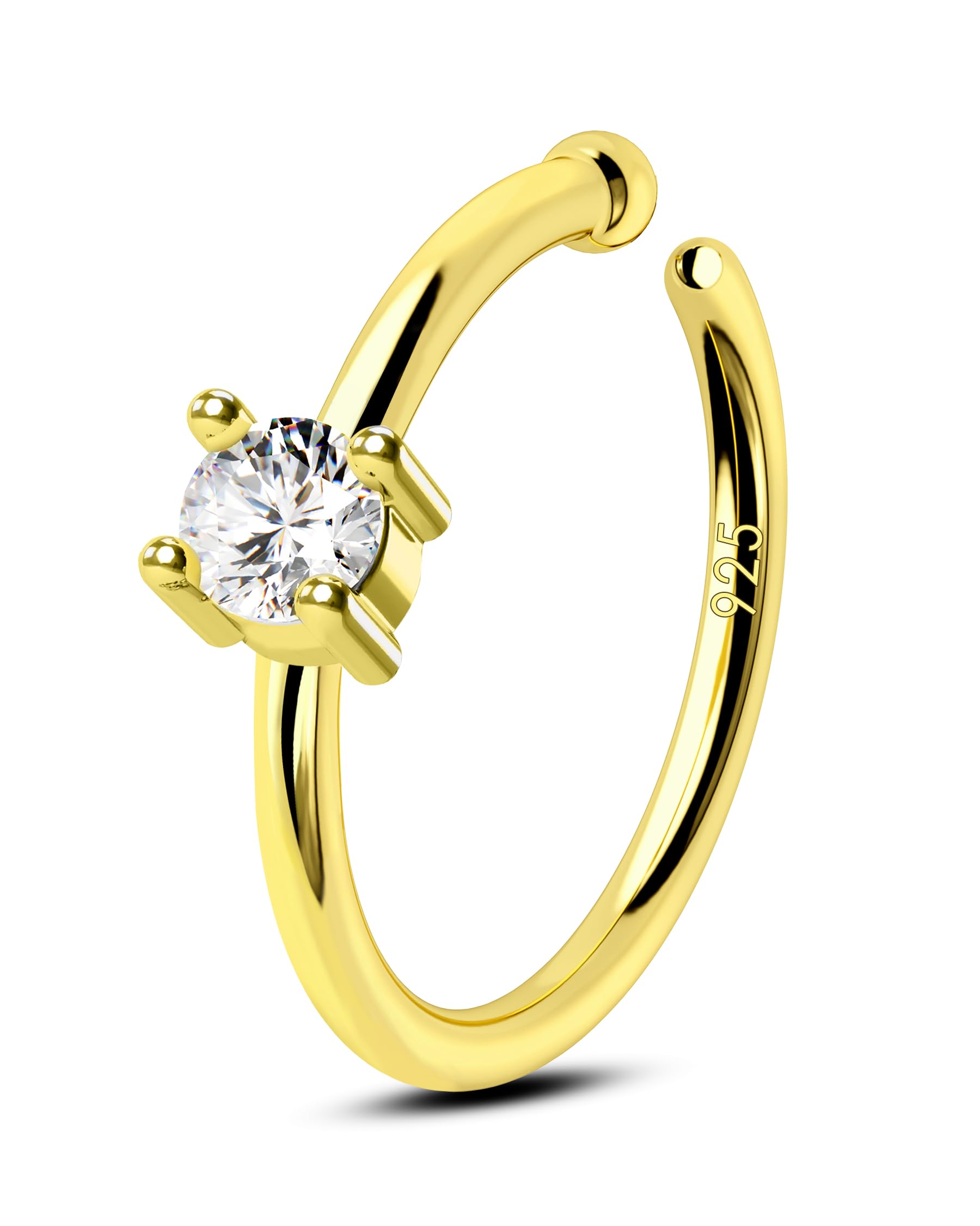 COCHARM 14K Gold Plated Nose Hoops 20g 925 Sterling Silver Nose Hoop Nose Rings 8mm 10mm Press Fit Gold Hoop Nose Piercing 20g Gold Nose Rings