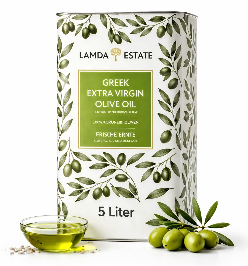 Lamda Estate | Griechisches Olivenöl 5 liter Kaltgepresst, nativ extra | Peloponnes 5l aus Koroneiki-Oliven, super frische Ernte