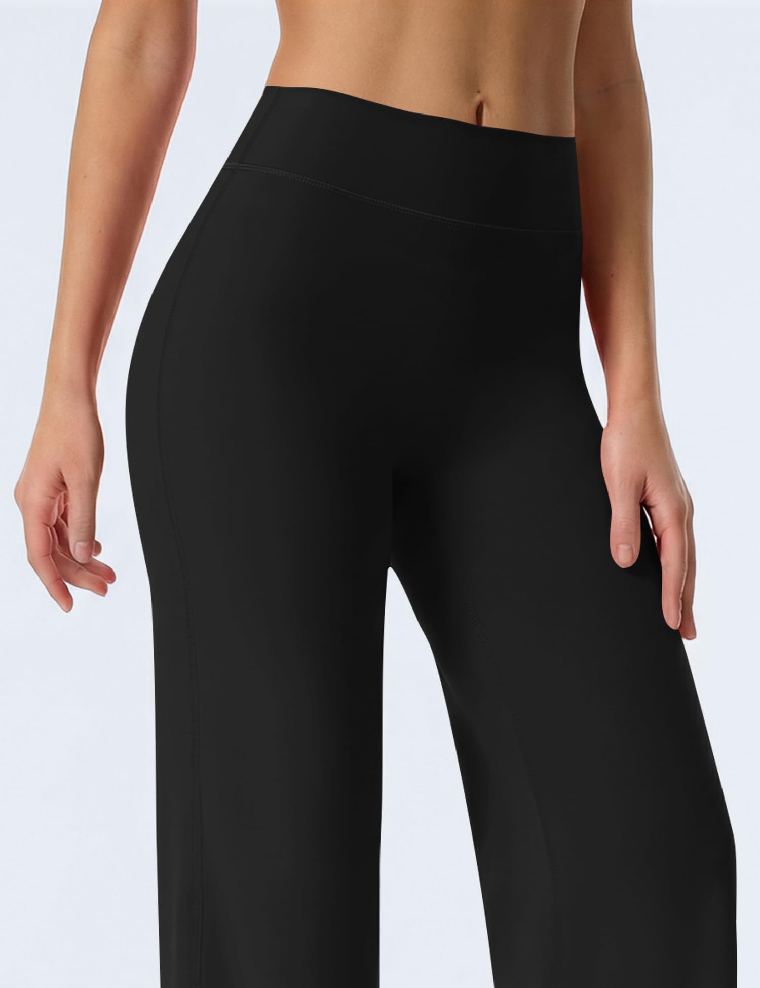 Rapbin Pantalones de yoga para mujer, sin costura frontal, cintura alta, pierna ancha, holgados, elásticos, rectos, informales, para gimnasio y descanso