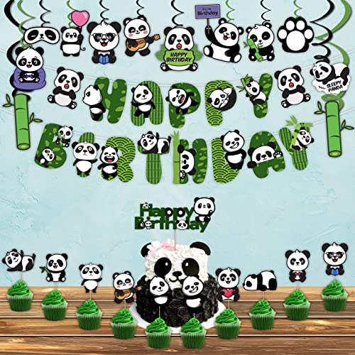 Image of FestikoCute Cartoon Panda Birthday Decoration Supplies (36 Pcs), Children Party Decoration,Girl Birthday Party Decoration Full Birthday Set Banner,Cake Topper,Cup Cake Topper & Swirls For Birthday