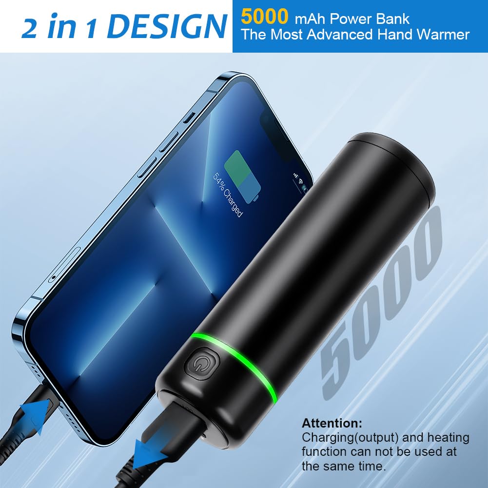 Flintronic Scaldamani Ricaricabile 2 In 1: Power Bank 5000 MAh E Scalda Mani Elettrico Con 3 Livelli Di Calore, Per Outdoor Ed Escursionismo