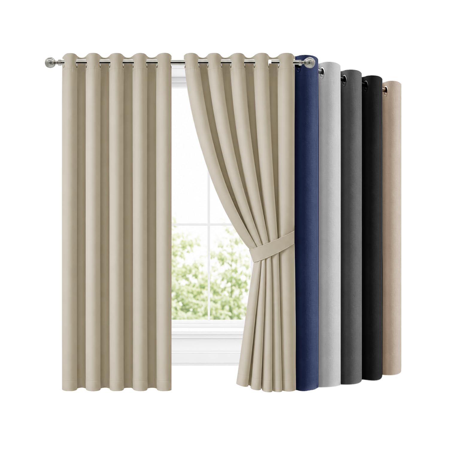 Hafaa Blackout Curtains for Bedroom 66x84 Inch Eyelet Cream Curtains for Living Room Super Soft Thermal Curtain and Drapes 2 Panels with Tiebacks