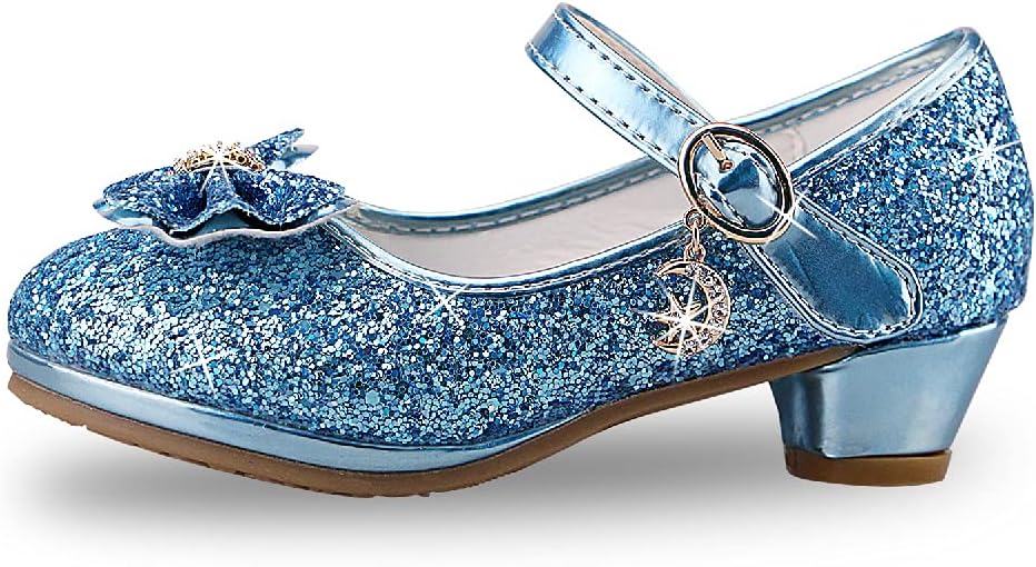 Girls Princess Shoes Toddlers Sequin Sweet Bows Sandals Little Girls Party Pumps Sparkle Wedding Dress Shoes（8.5UK/Label Size26,Blue