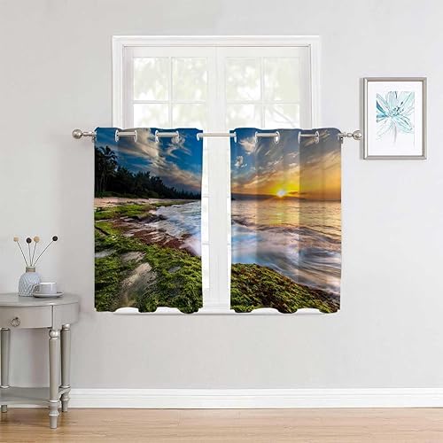 Boho Blackout Curtains for Bedroom Beach View Coast Doorway Curtains Cortinas para Ventanas De Cuarto 85Inch Width by 108Inch Length,2 Panels