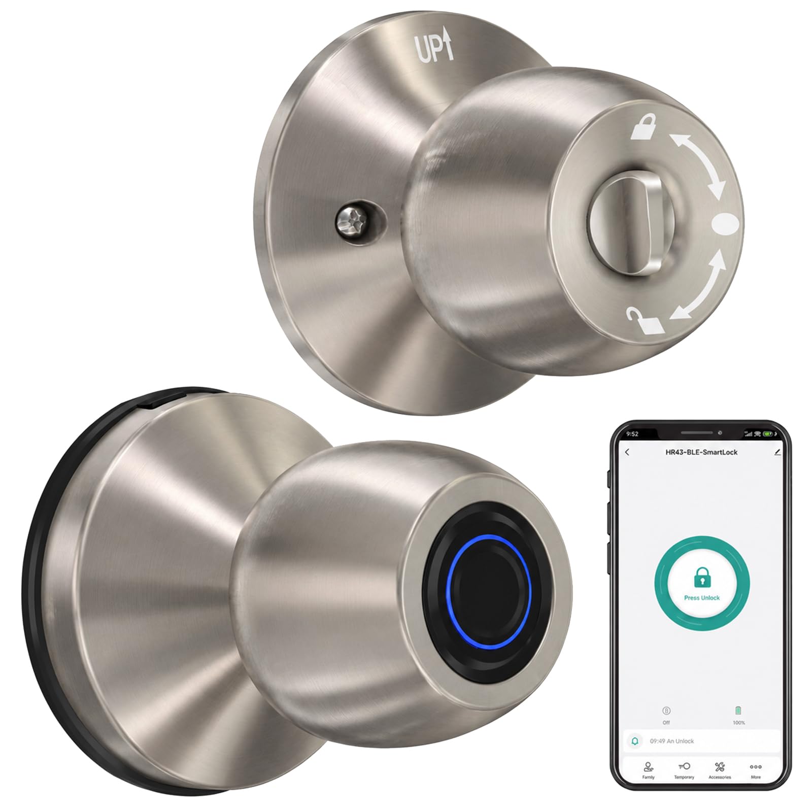Cerradura de puerta inteligente con huella digital, manija de puerta 3 en 1, con control de aplicación y llave tipo C, manija biométrica con cerradura, adecuada para dormitorios, garajes