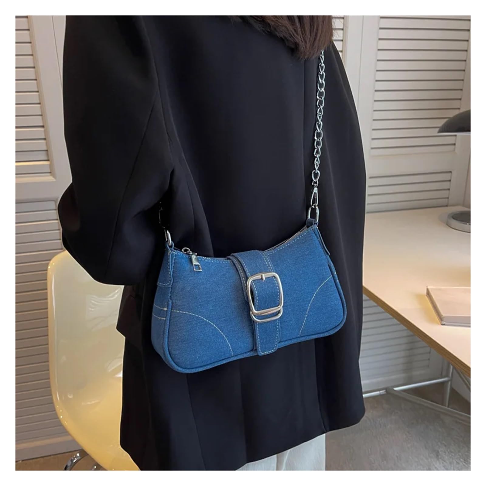 Borsa Jeans Donna Borsa a tracolla in denim, borsa a tracolla con catena, borsa da ascella, borsa a mano, borsa da donna retrò
