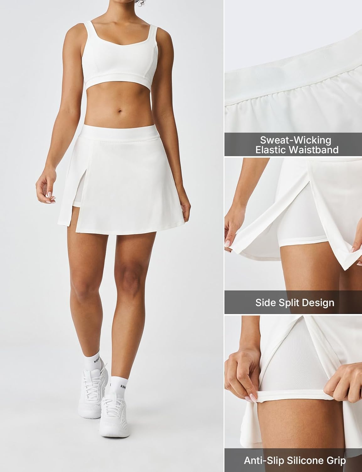 K-Swiss Skorts for Woman - Sweat Wicking Athletic Skirt with Short Side Split for Golf Pickleball Tennis Running Workout