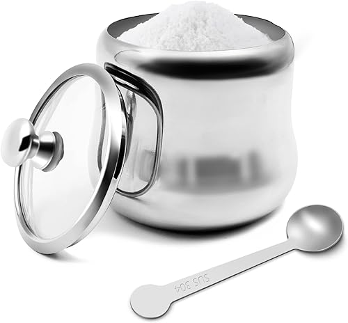 Miniatura 19 de Azucarero de acero inoxidable Tarro de condimento para café, recipiente para condimentos, recipiente de especias con asa Cruet con tapa y cuchara..