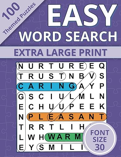 Extra Large Print Word Search: Easy Word Find Book For Seniors &amp; Adults; 100 Themed Puzzles With Very Big Letters (Jumbo 30 Pt Font Size) - Anti Eye ... Letters (30 Font Size) To Have Fun And Relax)