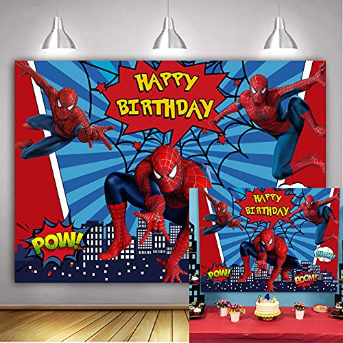 LXN Toile de fond Spiderman pour garçons fête d'anniversaire super-héros paysage urbain thème photographie accessoires gâteau table décoration 1,8 x 1,2 m Rouge