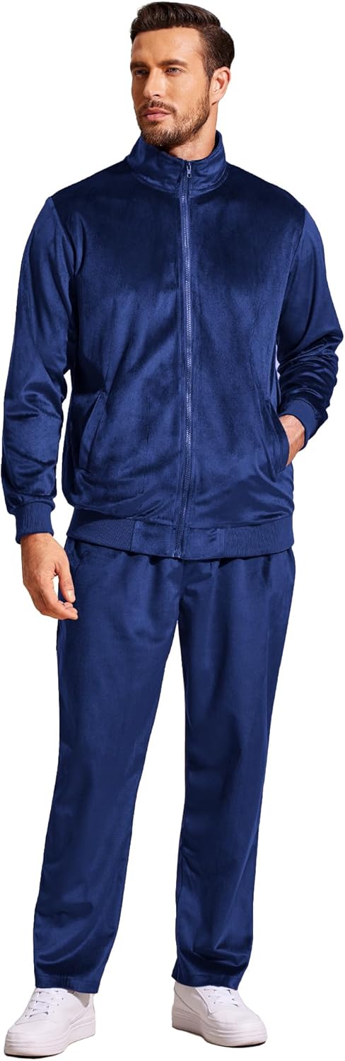 COOFANDY Mens 2 Piece Velour Tracksuit Full Zip Jackets Pants Velvet Jogging Suits Sweatsuit Set - Image 3