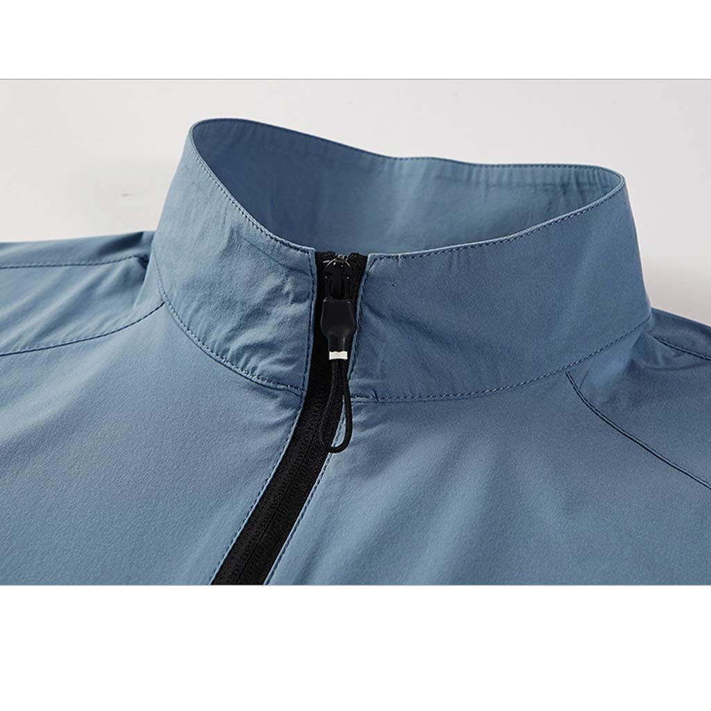 HSF Verano protector solar Ropa de Hombre de ultra-delgado y transpirable de secado rápido de la ropa de seda del hielo deportes al aire libre chaqueta sin tapa del collar del soporte de la chaqueta d