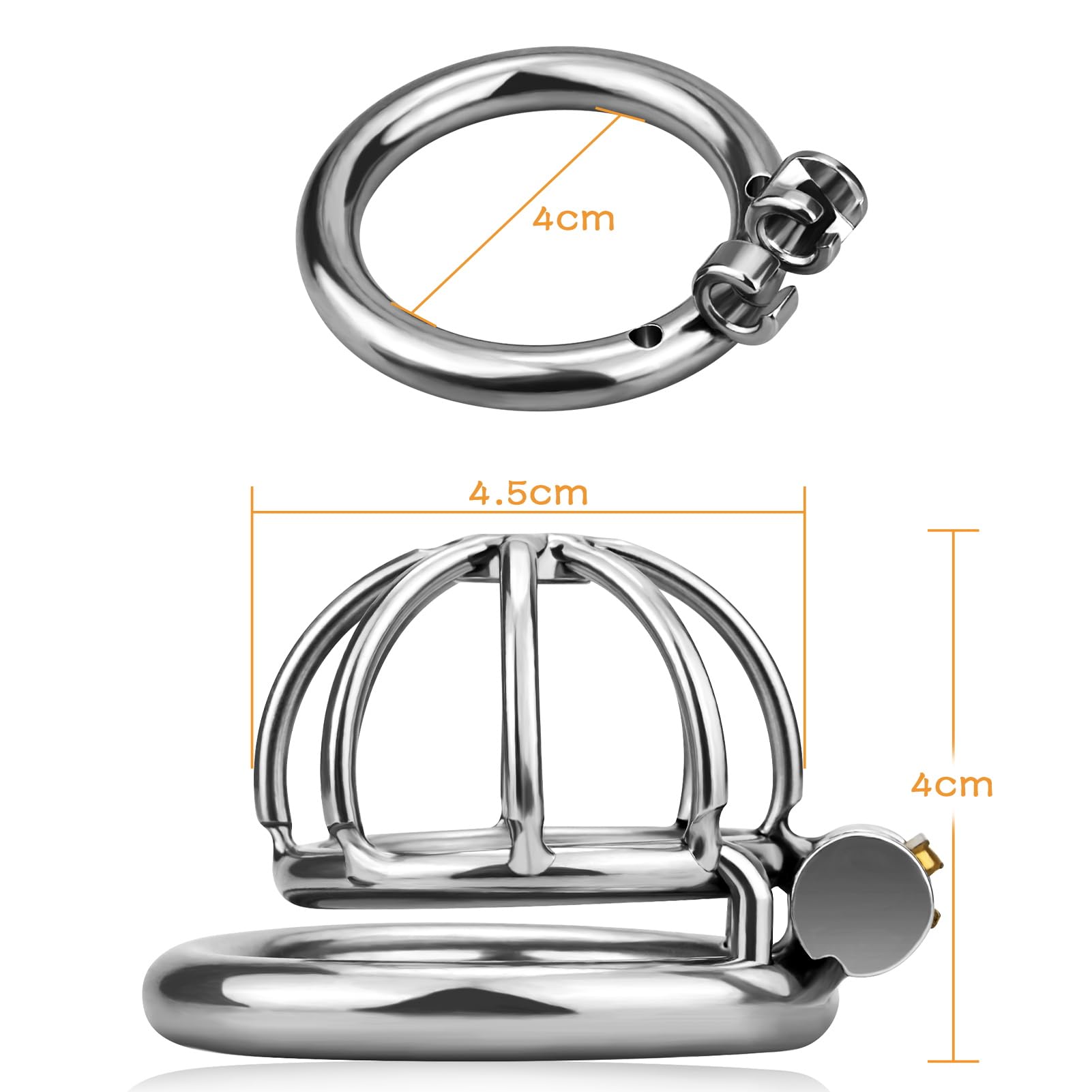 Roluck acciaio inox cintura di castità per gli uomini metallo castità gabbia del pene con blocco bloccato pene esercizio Bondage argento (4cm)