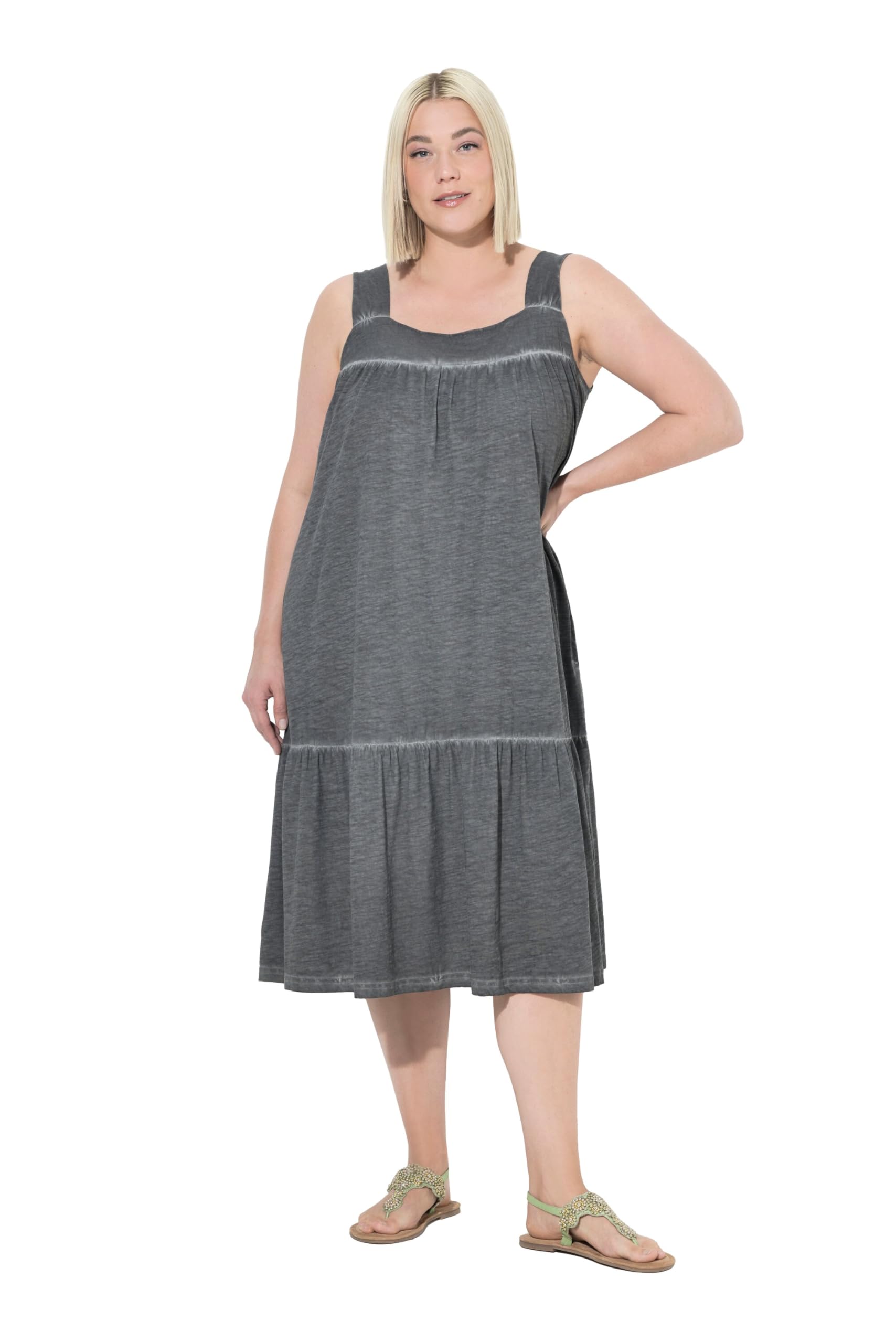 Ulla Popken Damen Jerseykleid mit mit Volants und Eingriffstaschen Dress