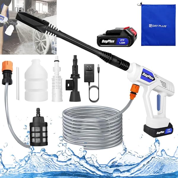 Portable High-Pressure Washer Car Washer Wireless Water Spray Gun Cleaner, Electric Pressure Washer with 21V 1.5Ah Battery & Fast Charger, with Quick Connect Nozzles for Garden Patio Yard Window - 1