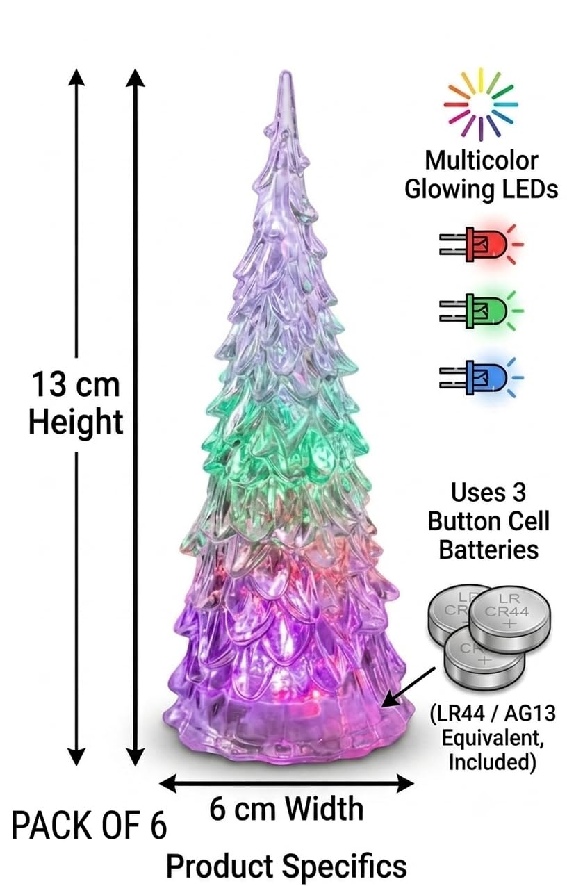 Mini Xmas Tree with LED Lights - Pack of 6 -2