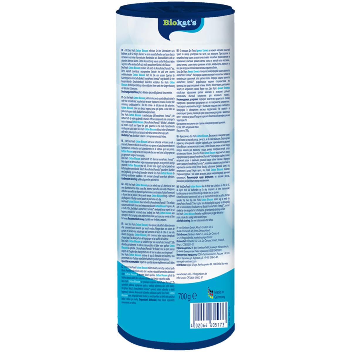 Biokatʼs Deo Pearls Cotton Blossom dodatek do żwirku- Dodatek zapachowy zwiększający trwałość zbrylania żwirku i świeżość kuwety - 1 puszek (1 × 700 g)