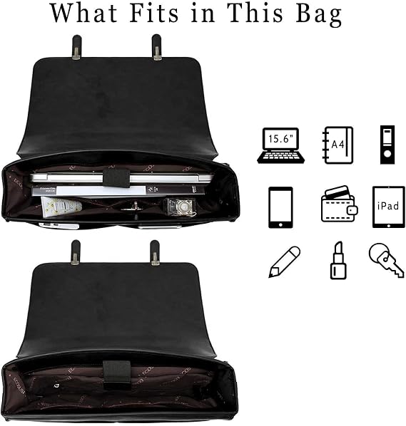 ECOSUSI Laptop Briefcase for Women Leather 15.6 inch | Large capacity shoulder bag, PU leather for college and daily work