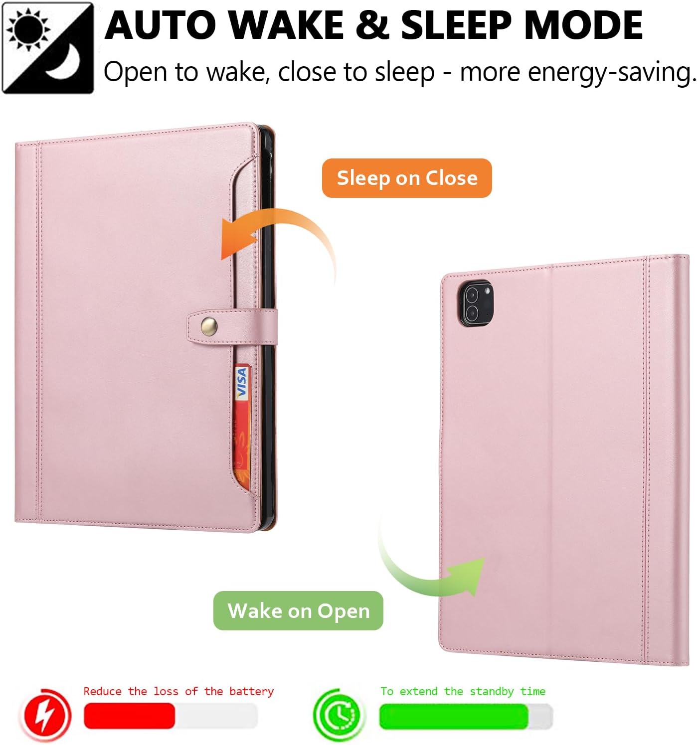Folio Case for iPad Air 11" 2026 2025 2024/Air 10.9"/Pro 11 2018-2022, TECHCIRCLE Vegan Leather Folding Stand [Pencil Holder] Soft TPU Shell Protective Smart Cover with Card Slots & Pockets, Rose Gold