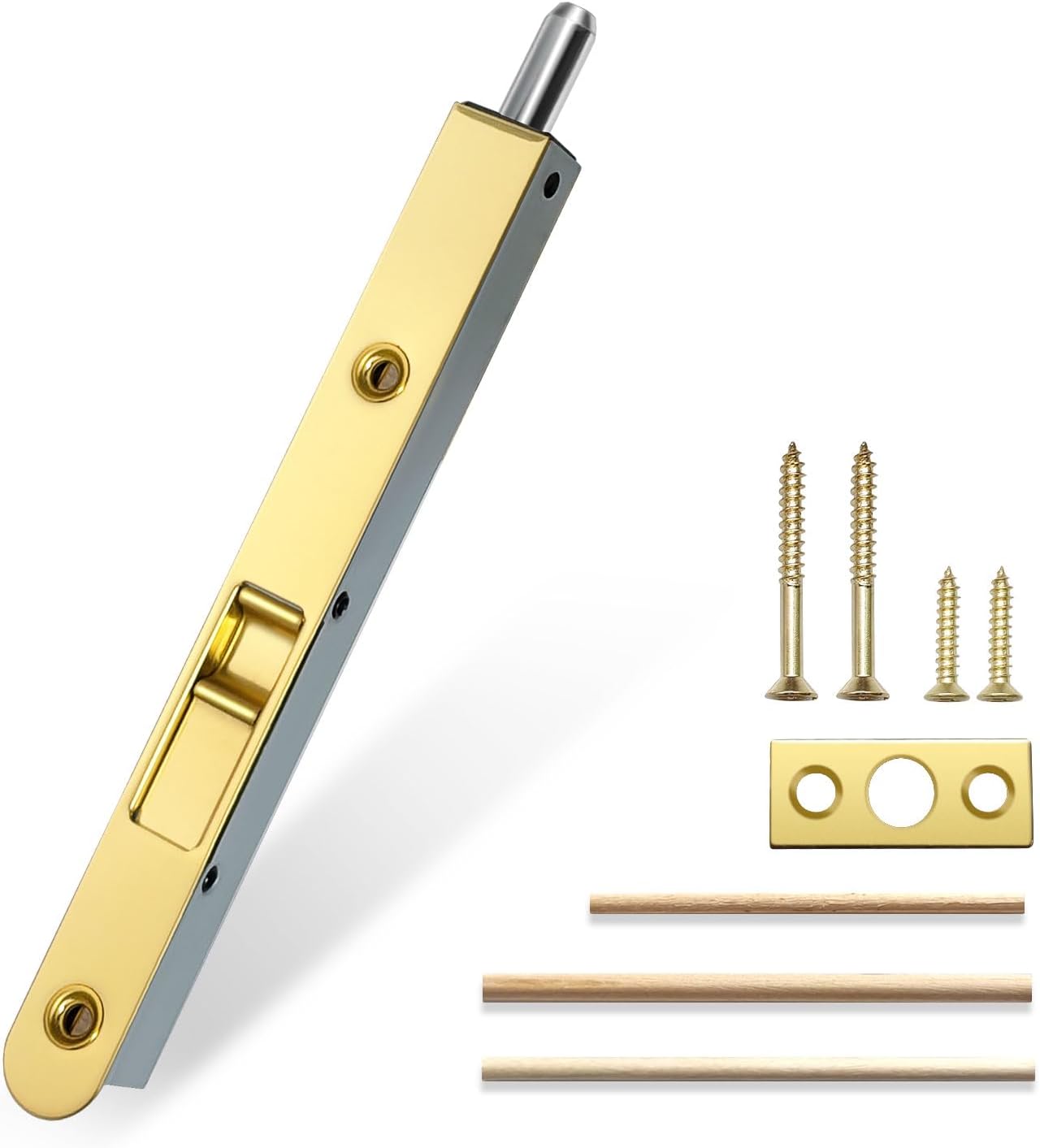 Flush Bolt French Door Lock 7”, Polished Brass, Concealed Latch for Double Doors, Top/Bottom Lock for Patio/Storm Doors (1 Pack)