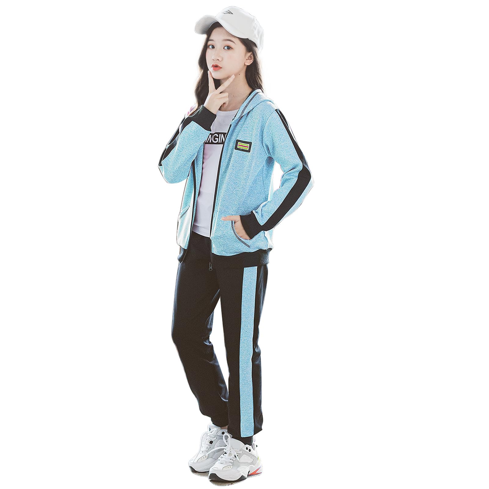 Dziewczęcy zestaw dresowy dla dzieci strój do biegania 2/3 szt. Kombinezon sportowy Bluza z kapturem + spodnie (+ Koszulka z długim rękawem)