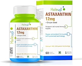 Plant Based Astaxanthin 12 mg with Grape Seed Supplement I 60 Veg Capsules I Supports Eye, Joint & Skin Health I Boosts Immune System