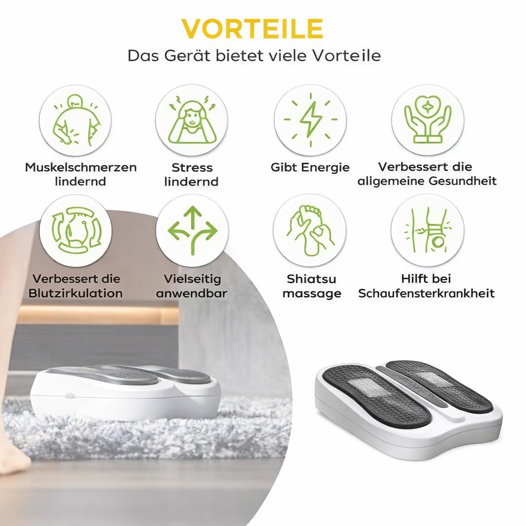 Shiatsu Fußmassagegerät mit Vibration – Durchblutungsgerät für Füße und Beine – 5 Programme & 10 Intensitätsstufen – Elektrisches Fußmassagegerät mit Fernbedienung
