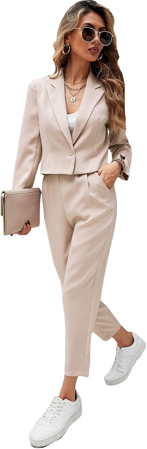 Women's Crop Blazer and Pants Set Chic Outfit for Dominican