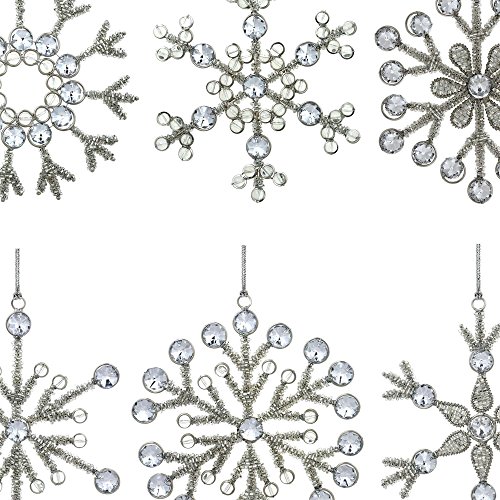 Ajuny Set Of 6 Handmade Snowflake Iron Glass And Plastic Beads Pendant Christmas Tree Deorative Ornaments Gifts 6 Inches #TOP1
