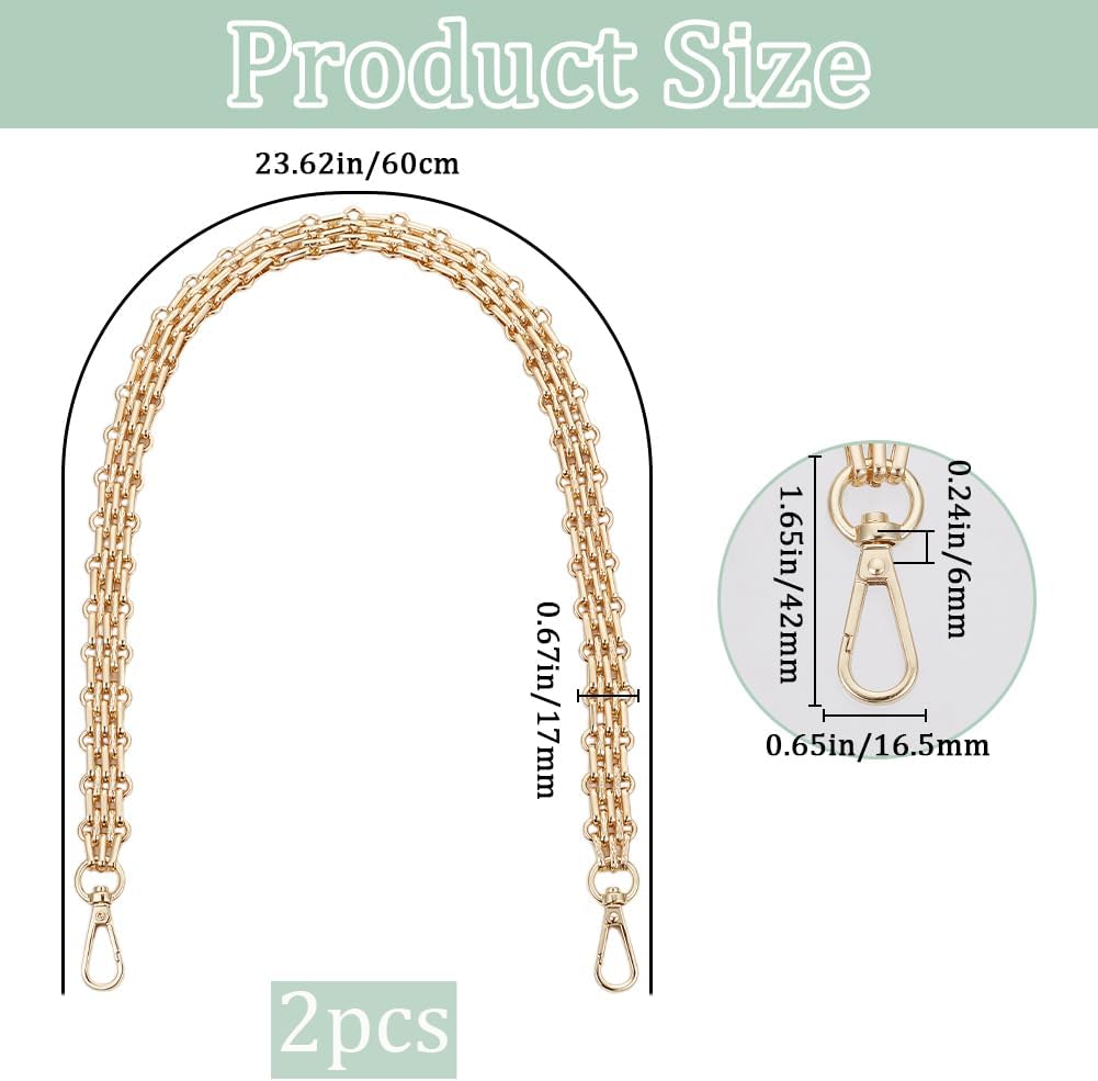 Beebeecraft 2Pcs Gold Bag Chain Extenders with Swivel Clasps 24 Inch Chunky Chain Purse Strap Chains Replacement for Shoulder Bag Handbag Purse Making