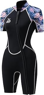 Shorty Wetsuit for Women 3mm - Neoprene Diving Suit Front Zip Scuba Dive Skin One Piece Wet Suits Quick Dry Full Body Rash...