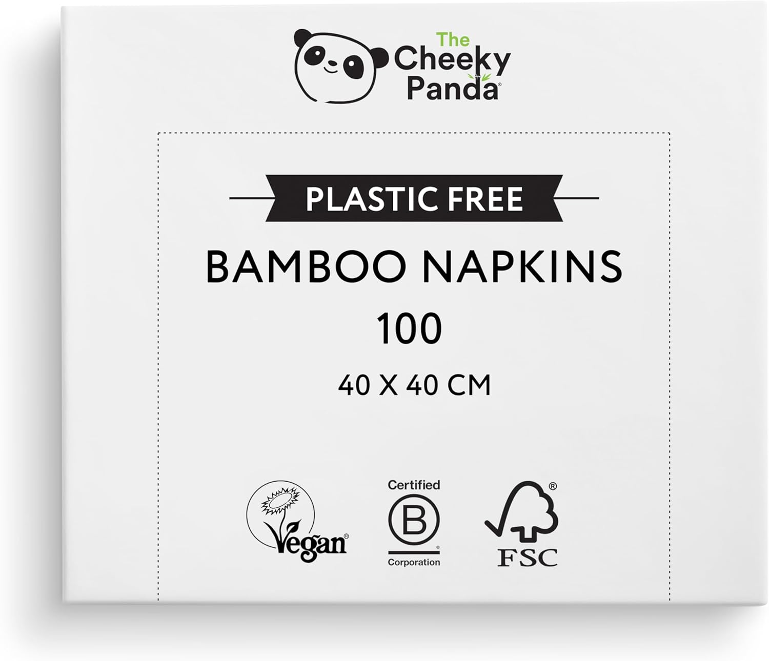 The Cheeky Panda Bamboo Large Paper Napkins Pack of 100 White Napkins Disposable 40 x 40cm