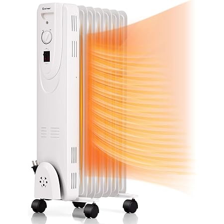 COSTWAY Oil Filled Radiator Heater, 1500W Portable Space Heater with Dual Safe Protections, Energy-Saving Heater with Adjustable Thermostat & 3 Heating Modes, Electric Heater for Bedroom, Office